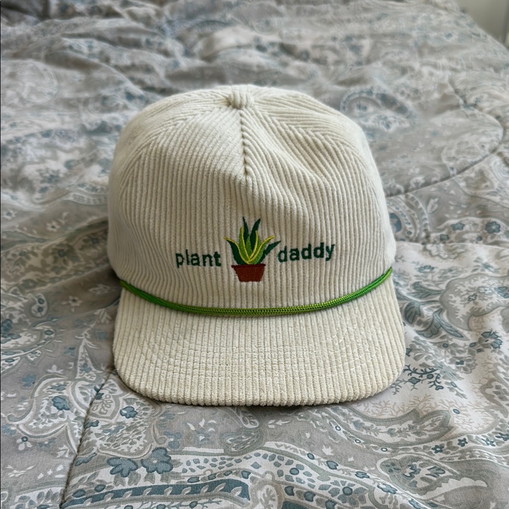 Plant Daddy Cream Corduroy Cap with Green Trim